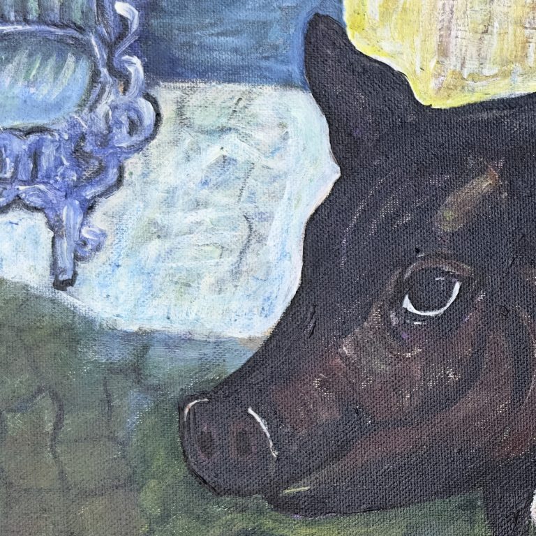 Pig in the Courtyard (Detail), painting by Ukrainian artist Alvi Siren