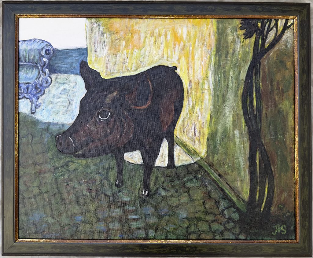 Pig in the Courtyard (Detail), painting by Ukrainian artist Alvi Siren