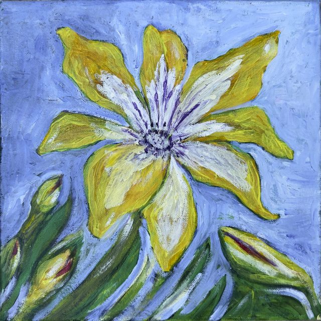 Yellow Lily in Blue, painting by Ukrainian artist Alvi Siren