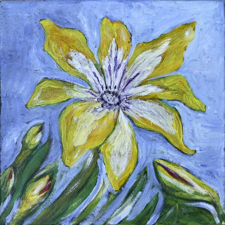 Yellow Lily in Blue, painting by Ukrainian artist Alvi Siren