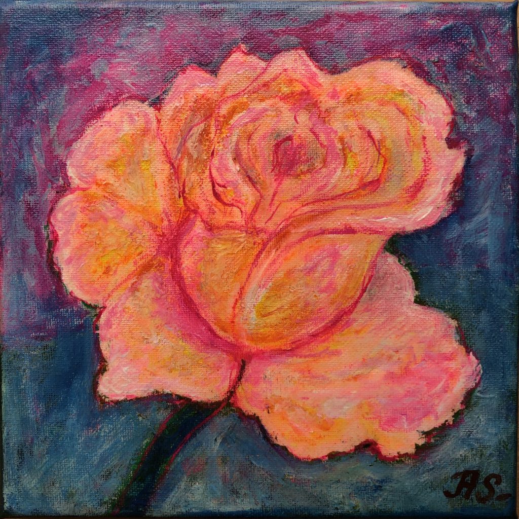 Peach Rose in Bloom, painting by Ukrainian artist Alvi Siren