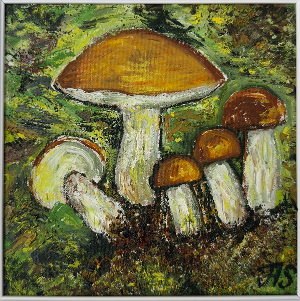 Mosslight Boletes, painting by Ukrainian artist Alvi Siren