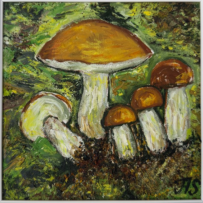 Mosslight Boletes, painting by Ukrainian artist Alvi Siren