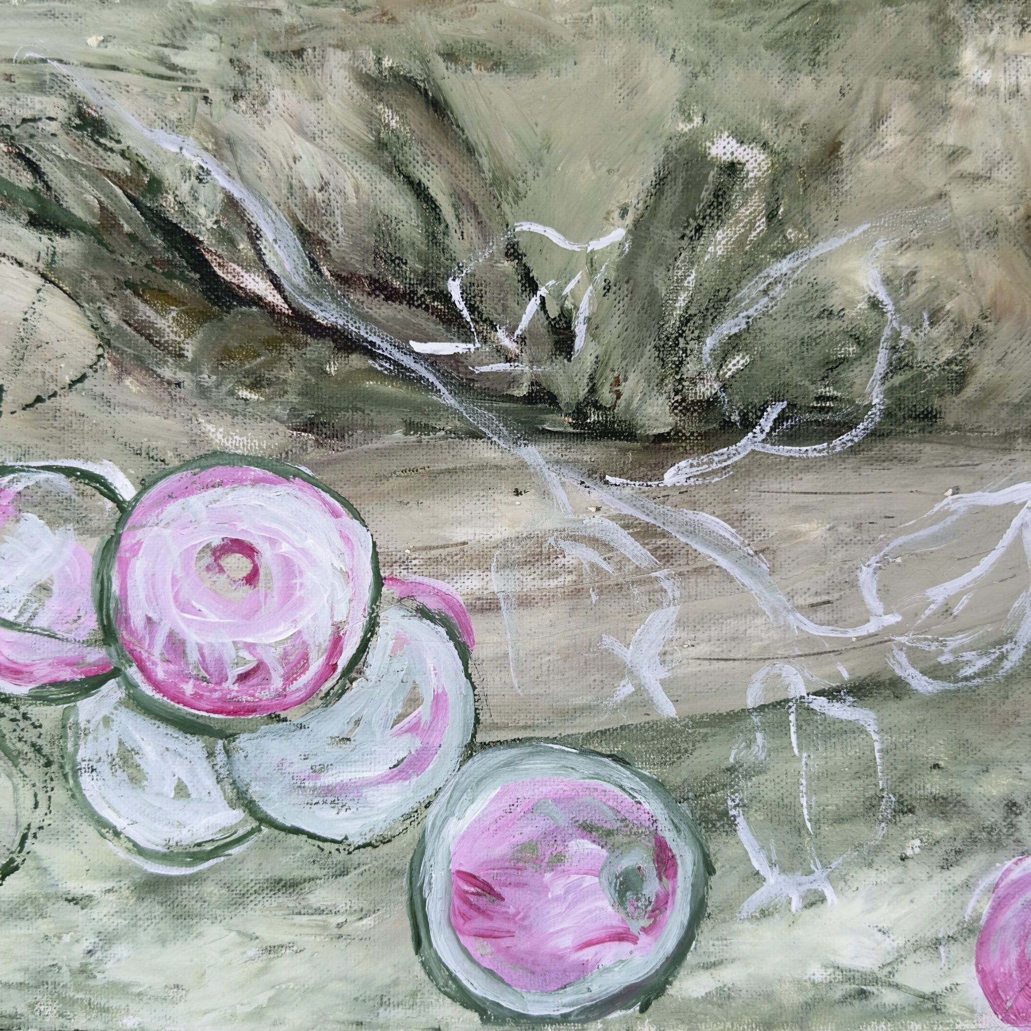 Pink Fruit Study, painting by Ukrainian artist Alvi Siren