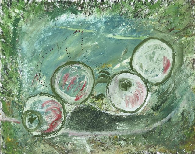 Fruit in Green Light Abstract, painting by Ukrainian artist Alvi Siren