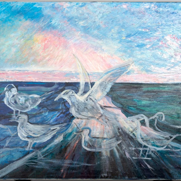 Seagulls on the Pier Abstract, painting by Ukrainian artist Alvi Siren