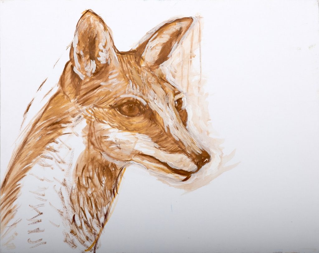 Curious Young Fox, painting by Ukrainian artist Alvi Siren