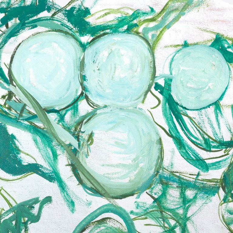 Green Fruit Abstract (Detail View 1), painting by Ukrainian artist Alvi Siren