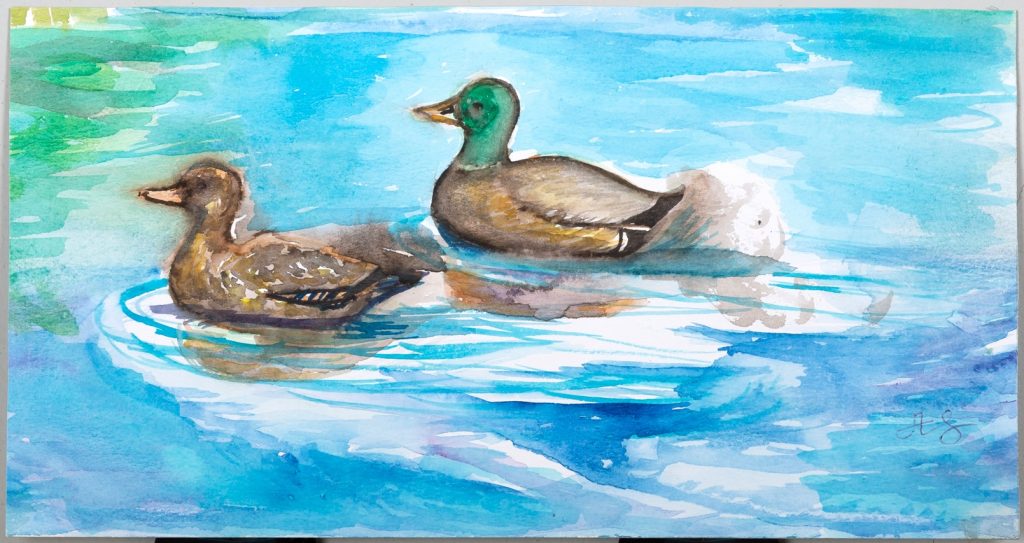 Mallard Pair Reverie, painting by Ukrainian artist Alvi Siren