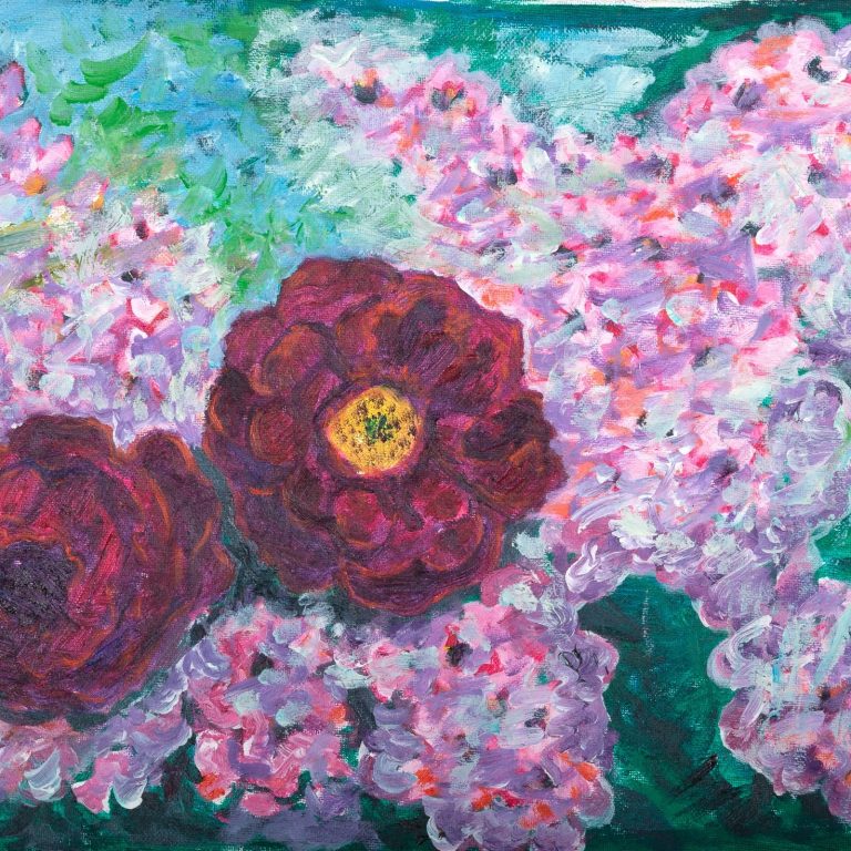 Crimson Blooms and Pink Petals, painting by Ukrainian artist Alvi Siren