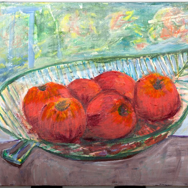 Leaf Bowl with Apples, painting by Ukrainian artist Alvi Siren
