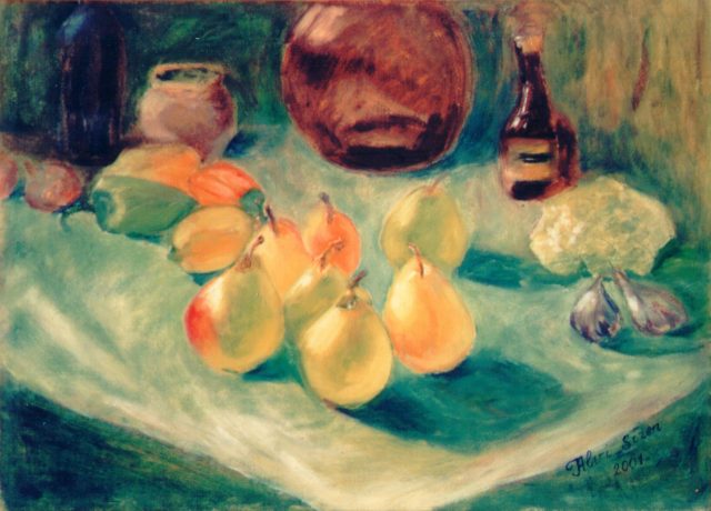 Pears on the Green Cloth, painting by Ukrainian artist Alvi Siren