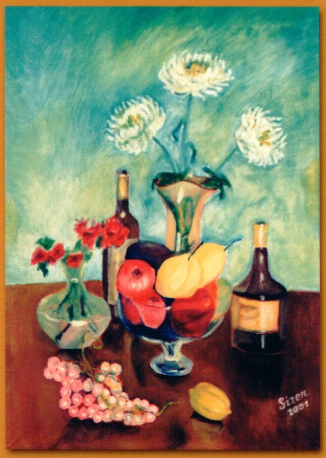 Still Life with White Chrysanthemums, painting by Ukrainian artist Alvi Siren