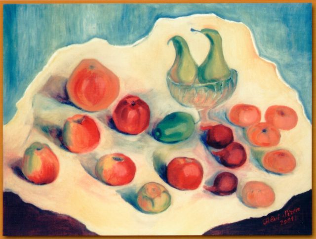 Fruit on the White Cloth, painting by Ukrainian artist Alvi Siren