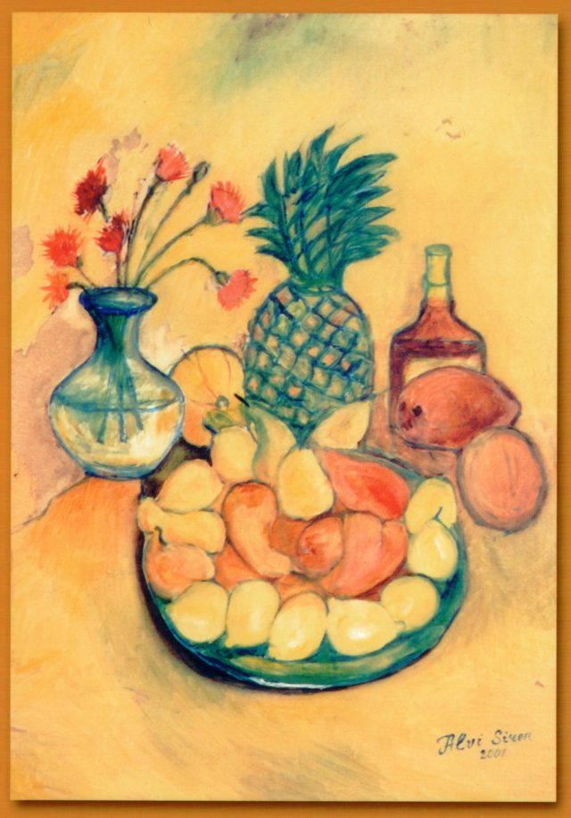 Pineapple and Coral Carnations, painting by Ukrainian artist Alvi Siren