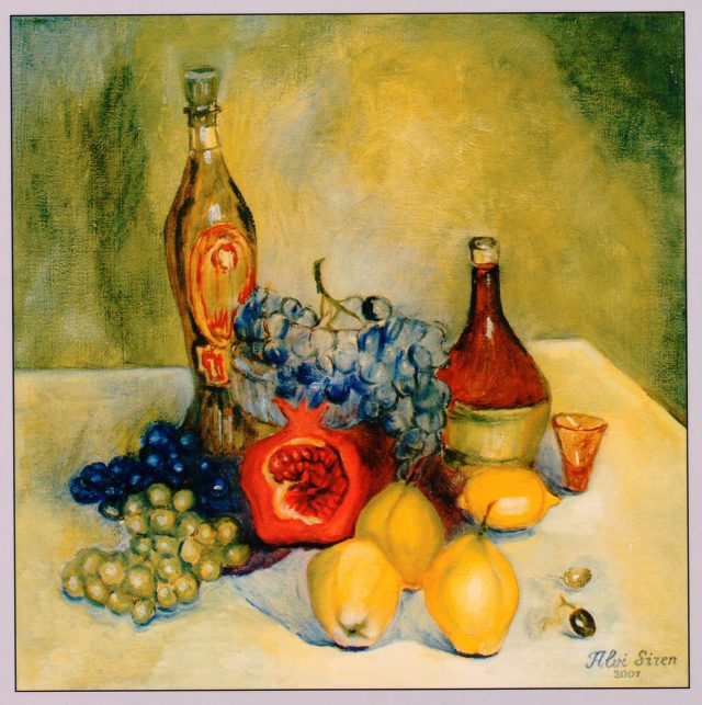 Still Life with Pomegranate, Lemons and Grapes, painting by Ukrainian artist Alvi Siren