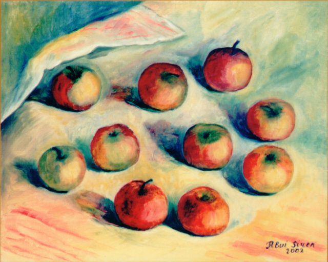 Ten Apples on Pale Cloth, painting by Ukrainian artist Alvi Siren