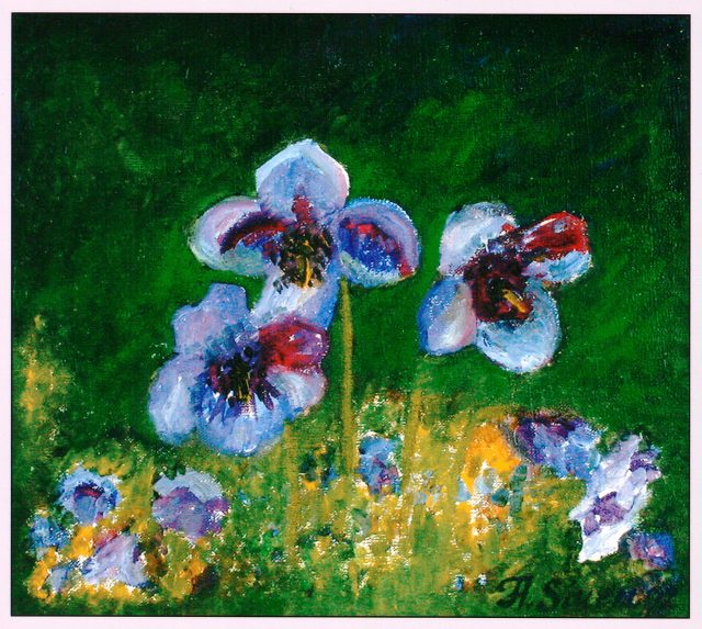 Pansies Rising from Gold, painting by Ukrainian artist Alvi Siren