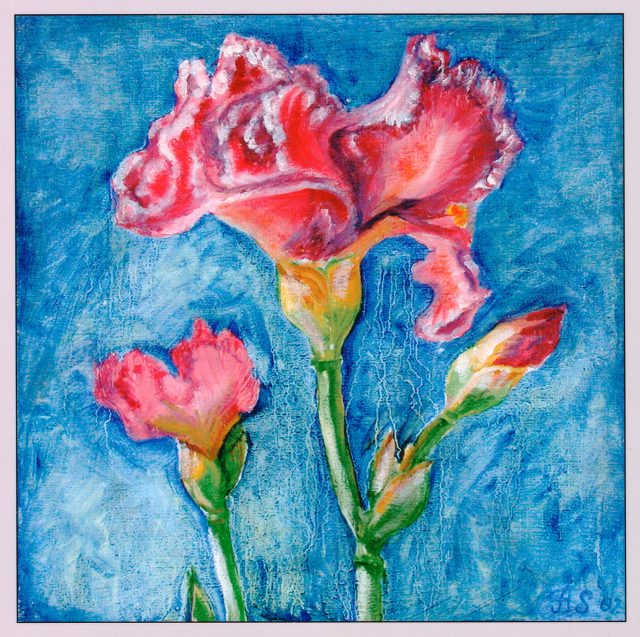 Pink Amaryllis in Blue, painting by Ukrainian artist Alvi Siren