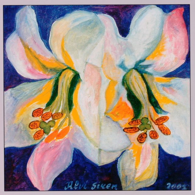 Twin Lilies in Blue, painting by Ukrainian artist Alvi Siren